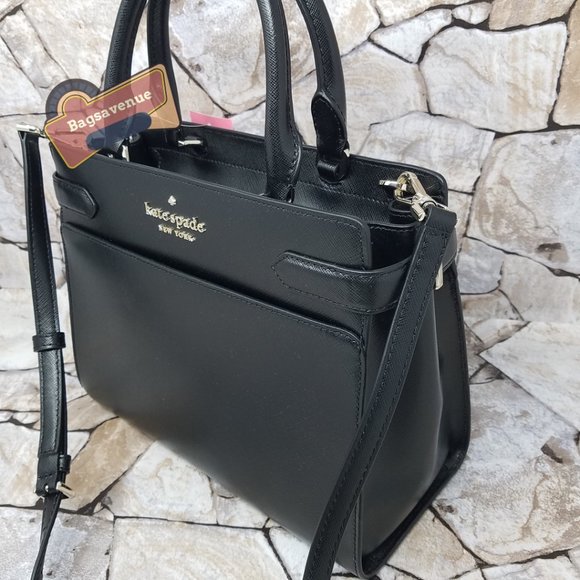 Staci Satchel Medium Size Crossbody Black Crosshatched Leather  Kate Spade - Picture 9 of 14